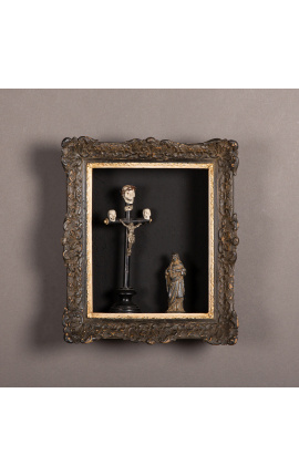 Louis XIV "Montparnasse" stilram med inre hyllor (skåp) svart patina