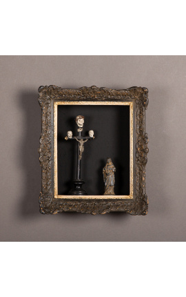 Louis XIV "Montparnasse" style frame with interior shelves (cabinet) black patina