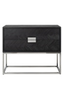 Chest of drawers BOHO 2 drawers - black oak and silver stainless steel