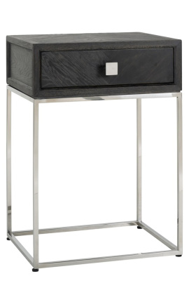 BOHO bedside table - black oak and silver stainless steel