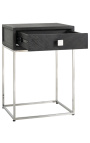BOHO bedside table - black oak and silver stainless steel