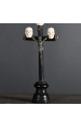 Crucifixo (Tamanho S) "Memento Mori" em madeira preta, metal e chifre