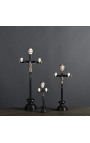 Crucifix (Taille S) "Memento Mori" en bois noir, métal et corne