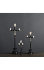 Crucifix (grootte M) "Memento Mori" in zwart hout, metaal en hoorn