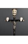 Crocifisso (Taglia M) "Memento Mori" in legno nero, metallo e corno
