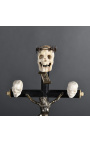 Crocifisso (Taglia M) "Memento Mori" in legno nero, metallo e corno