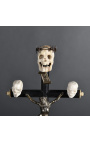 Crucifix (Taille M) "Memento Mori" en bois noir, métal et corne