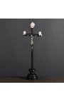 Crucifix (Talla L) "Memento Mori" de fusta negra, metall i banya