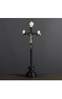 Crucifix (Size L) "Memento Mori" in black wood, metal and horn