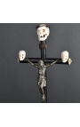 Crucifix (grootte L) "Memento Mori" in zwart hout, metaal en hoorn