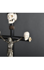 Crocifisso (Taglia L) "Memento Mori" in legno nero, metallo e corno