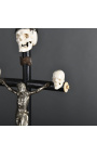 Crucifix (Talla L) "Memento Mori" de fusta negra, metall i banya