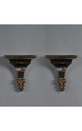 Paar quadratische viktorianische Wandlampen aus patiniertem schwarzem Holz
