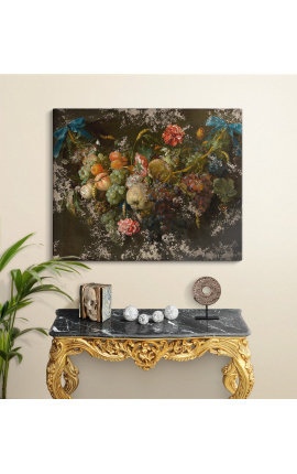 Consola barroc d&#039;estil Lluís XV Rocaille en fusta daurada i marbre negre