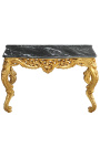 Console estilo barroco Louis XV Rocaille em madeira dourada e mármore preto