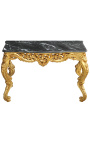 Konsole Barock Louis XV Rocaille vergoldetes Holz und schwarzer Marmor