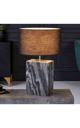 &quot;Booni&quot; rectangular table lamp in black marble and silver-coloured metal