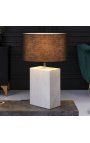 "Booni" rectangular table lamp in white marble and silver-coloured metal