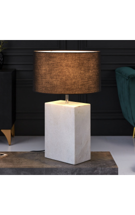 Rechteckige Tischlampe "Booni" aus weißem Marmor und silberfarbenem Metall