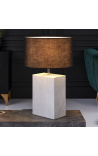 Lampe à poser rectangulaire Booni en marbre blanc et métal couleur argenté