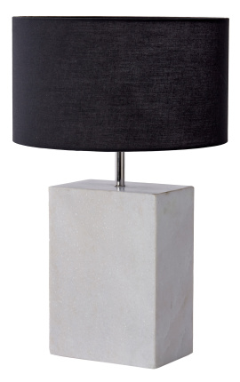 Прямоугольная настольная лампа Booni из белого мрамора и серебристого металла.