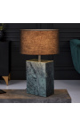 "Booni" rectangular table lamp in green marble and silver-coloured metal