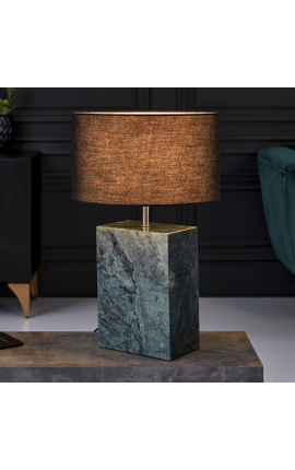 "Booni" rectangular table lamp in green marble and silver-coloured metal