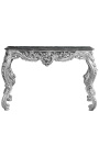 Console estilo barroco Louis XV Rocaille em madeira prateada e mármore preto