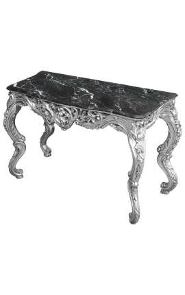 Konsole Barock Louis XV Rocaille aus vergoldetem Holz und schwarzem Marmor