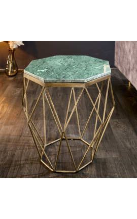 Octagonal "Diamo" sidebord med grønn marmor og brass-farge metall