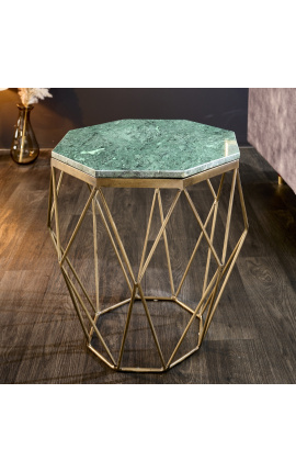Octagonaal "Diamant" side tafel met groen marmer top en brass-kleur metaal