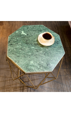 Octogonalní &quot;Diamo&quot; boční stůl s zeleným mramorovým vrcholkem a kovem o barvě mosazu