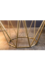 Aštuntakampis "Diamo" šoninis stalas su žaliu marmuro viršuje ir medaus spalvos metalu