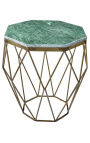 Aštuntakampis "Diamo" šoninis stalas su žaliu marmuro viršuje ir medaus spalvos metalu