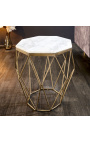 Table d'appoint "Diamo" octogonale plateau marbre blanc et métal couleur laiton