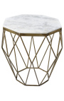 Octagonal "Diamo" sida bord med vit marmor topp och mässing-färgad metall