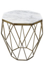 Octagonal "Diamo" sidebord med hvit marmor topp og brass-farge metall