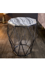Octagonal "Diamo" oldalsó asztal szürke márvány top és fekete-színes fém