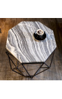 Aštuntakampis "Diamo" šoninis stalas su pilku marmuru ir juodu metalu