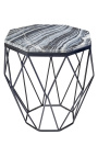 Aštuntakampis "Diamo" šoninis stalas su pilku marmuru ir juodu metalu