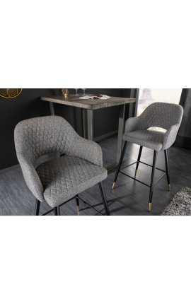 Set of 2 bar chairs &quot;Madrid&quot; design in light grey velvet