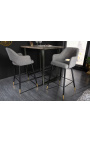 Ensemble de 2 chaises de bar "Madrid" design en velours gris clair