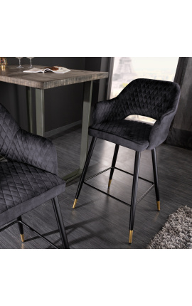 Δύο καρέκλες μπαρ "Μαδρίτης" σχεδιασμός σε γκρι velvet