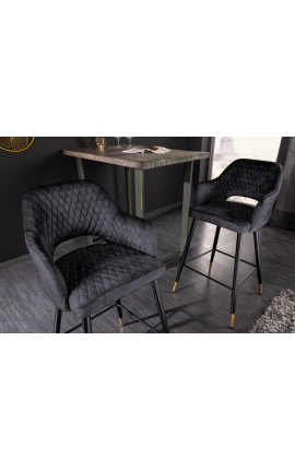 Set of 2 bar chairs &quot;Madrid&quot; design in grey velvet