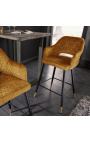 Set of 2 bar chairs "Madrid" design in yellow velvet mustard