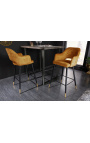 2 bar stoelen "Madrid" ontwerp in gele velvet mustard