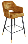 Conjunto de 2 cadeiras de bar de design "Madrid" em veludo amarelo mostarda