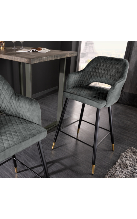 Ensemble de 2 chaises de bar "Madrid" design en velours gris-vert