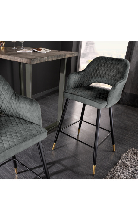 Design "Madrid" bar chair in grey/green velvet