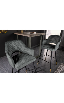 Ensemble de 2 chaises de bar &quot;Madrid&quot; design en velours gris-vert